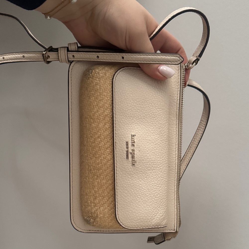 kate spade Cream and Tan Woven-Accent Crossbody